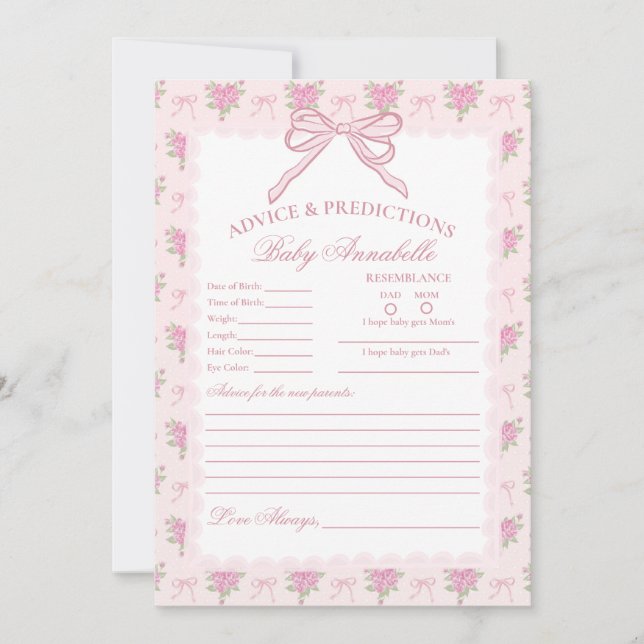 Tarjeta de Consejos para Bebé con Flores Antiguas  (Anverso)