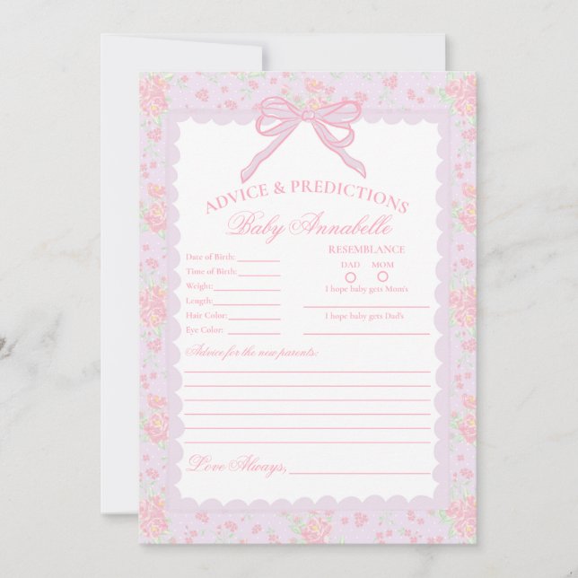 Tarjeta de consejos para bebé con flores elegantes (Anverso)