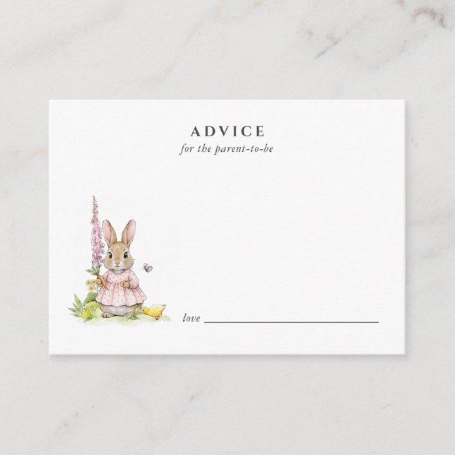 Tarjeta de consejos para bebé de conejito rosa lin (Anverso)