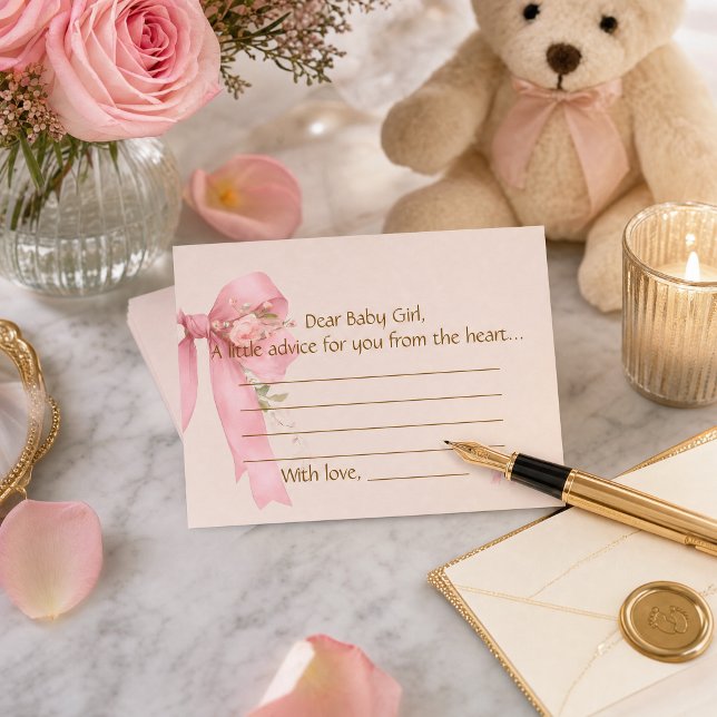 Tarjeta de Consejos para Bebé Niña con Lazo Rosa (Subido por el creador)