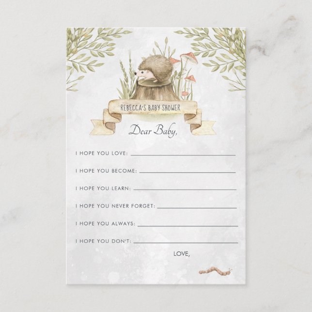 Tarjeta de consejos para bebés | Woodland Hedgehog (Anverso)