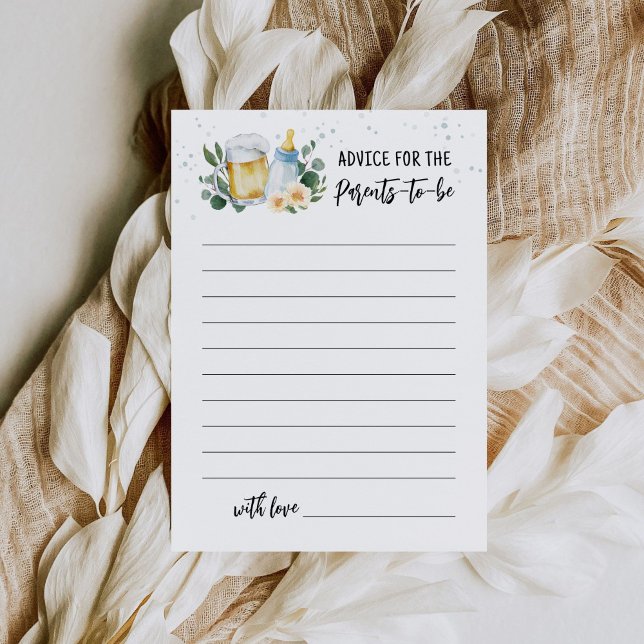 Tarjeta de Consejos para Padres Bebé en Camino (Beer and Floral Baby is Brewing Baby Shower Advice for the Parents Card)
