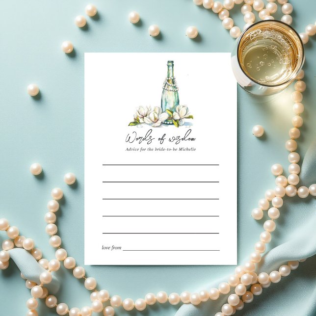 Tarjeta De Consejos Perlas y ducha de novia en Prosecco (Pearls and Prosecco Bridal Shower Advice Card)