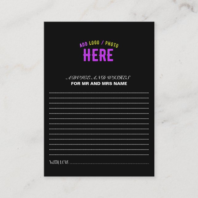 TARJETA DE CONSEJOS PERSONALIZABLE MODERNO ESTILO NEGRO VERIFICADO MAR (Anverso)
