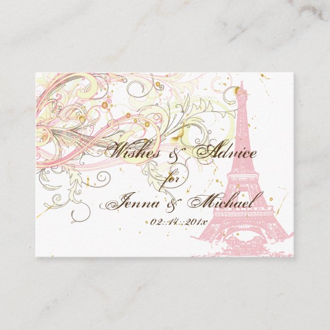 Tarjeta De Consejos PixDezines PARIS TIRA DE EIFFEL ROSA + DESEOS+CONS (Anverso)