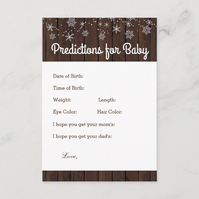 Tarjeta De Consejos Predicciones de copos de nieve de madera rústica y (Anverso)