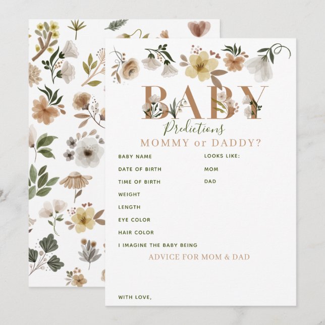 Tarjeta De Consejos Predicciones y consejos de Boho Floral Baby Shower (Anverso / Reverso)