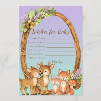 Tarjeta De Consejos Purple and Mint Woodland Animals Wishes for Baby