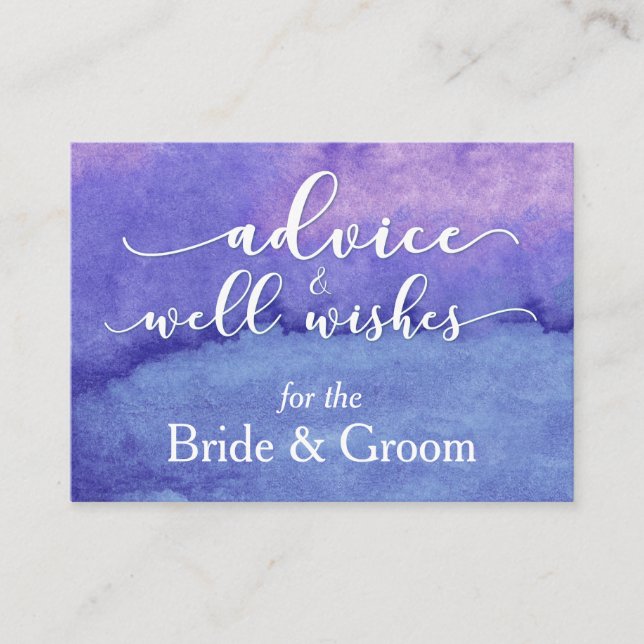 Tarjeta De Consejos Púrpura acuarela "Consejos para la novia y el novi (Anverso)