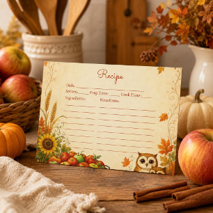 Tarjeta De Consejos Receta de cosecha de otoño acogedor