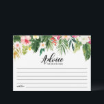 Tarjeta De Consejos Recién casados de boda de flores tropicales de acu<br><div class="desc">Ofrezca consejos y buenos deseos a los recién casados con esta tarjeta de consejos de boda. Cuenta con ilustraciones de acuarela de flores tropicales y vegetación con un patrón tropical a juego para la parte posterior de la tarjeta. Esta tarjeta de consejos será perfecta para tema tropical y bodas de...</div>