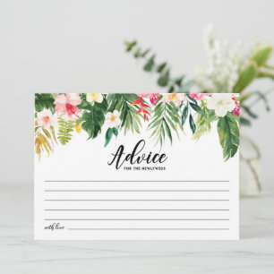Tarjeta De Consejos Recién casados de boda de flores tropicales de acu