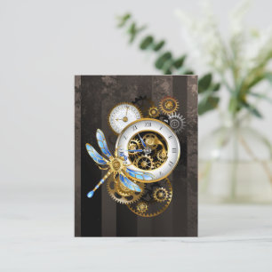 Tarjeta De Consejos Reloj de vapor con libélula mecánica