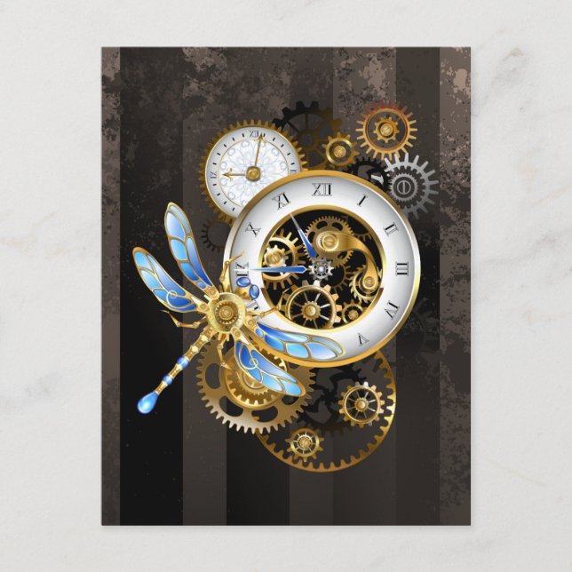 Tarjeta De Consejos Reloj de vapor con libélula mecánica (Anverso)