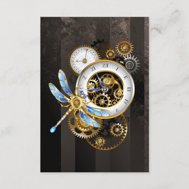 Tarjeta De Consejos Reloj de vapor con libélula mecánica (Anverso)