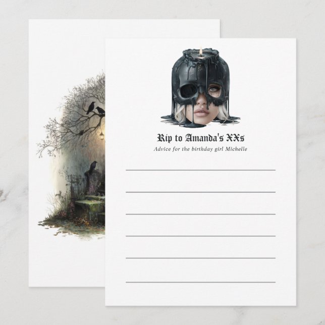 Tarjeta De Consejos "RIP a Mi ___ Edad" Cumpleaños Gótico (Anverso / Reverso)