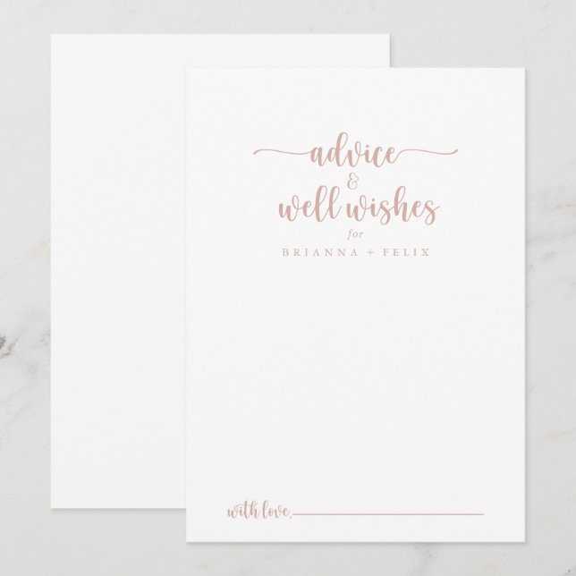 Tarjeta De Consejos Rosa Boda de caligrafía de oro (Anverso / Reverso)