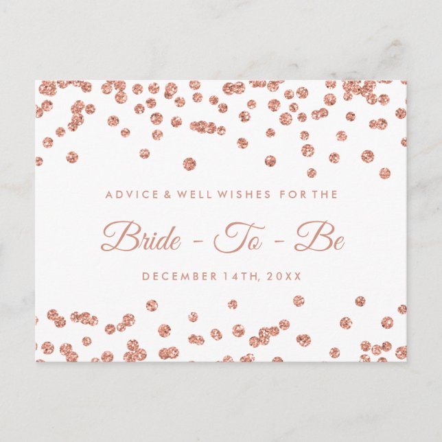Tarjeta De Consejos Rosa Purpurina de Oro Confetti Bridal Advance (Anverso)