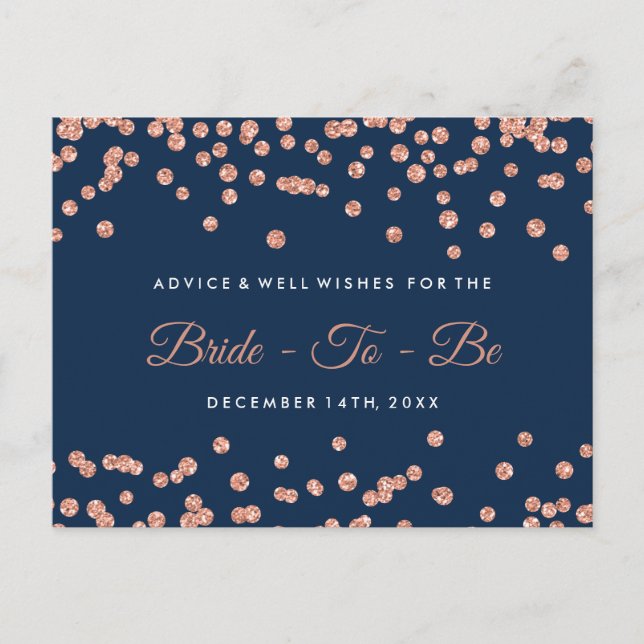 Tarjeta De Consejos Rosa Purpurina de oro Confetti Navy Blue Bridal Ad (Anverso)