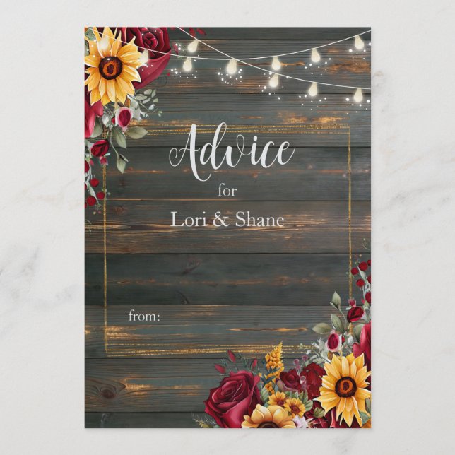 Tarjeta De Consejos Rosa Rústico y Boda Aster (Anverso)