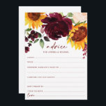 Tarjeta De Consejos Rosas de girasoles y borgoñas caen en matrimonio<br><div class="desc">Tarjetas de consejo para tu boda otoñal o ducha nupcial - con girasoles y rosas rojas borgoñas. Estas tarjetas de consejo 5x7 son una forma divertida para que sus huéspedes compartan sus consejos bodas para la novia o la pareja nueva. En la parte trasera hay un girasol y corona de...</div>