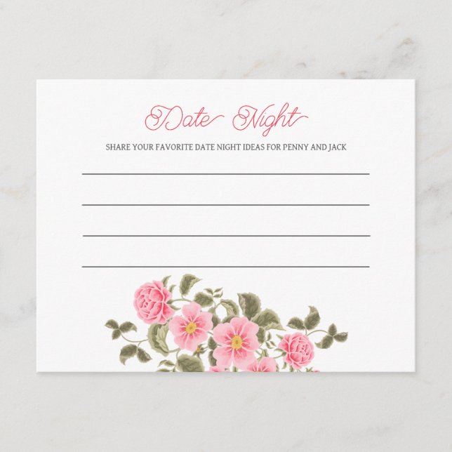 Tarjeta De Consejos ROSAS SALVAJES DE bonito NOCHE DUCHA BRIDAL (Anverso)
