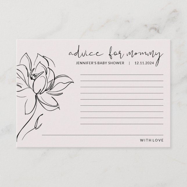 Tarjeta De Consejos Rubor Pink Baby Shower Flower Advance para la madr (Anverso)