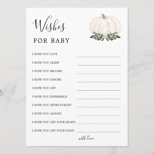 Tarjeta De Consejos Rústico Pequeño Calabaza Que Baby Shower Desea (Anverso)