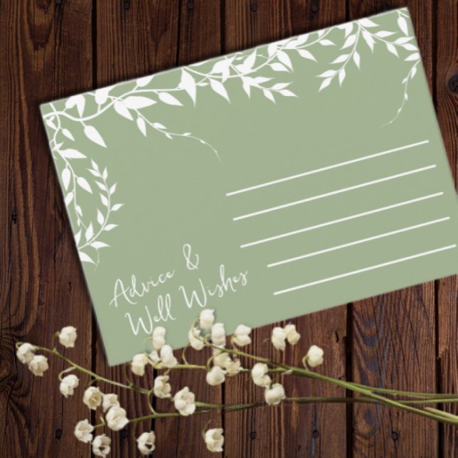Tarjeta De Consejos Sage Green Botanical Leaves Bridal Shower (Subido por el creador)
