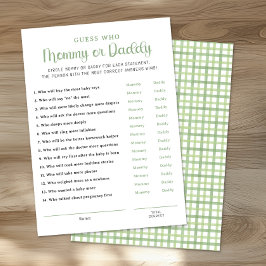 Tarjeta De Consejos Sage Green Mommy or Daddy Baby Shower Game Card
