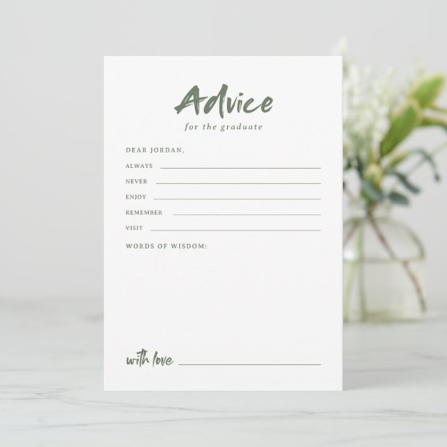 Tarjeta De Consejos Sage Simple Modern Brush Script Graduation (Anverso de pie)