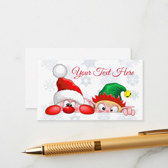 Tarjeta De Consejos Santa y Elf Cute y graciosos personajes Peeking (Anverso/Reverso In Situ)