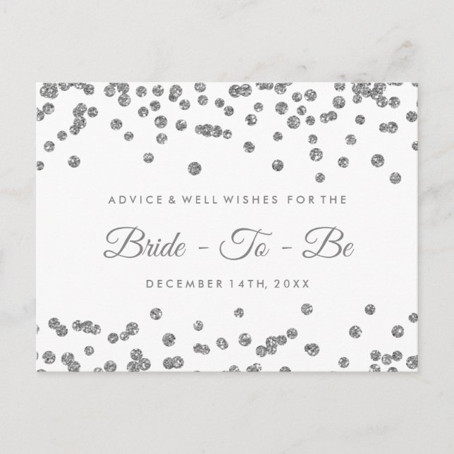 Tarjeta De Consejos Silver Faux Purpurina Confetti Bridal Advance (Anverso)