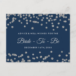 Tarjeta De Consejos Silver Faux Purpurina Confetti Navy Bridal Advance