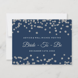 Tarjeta De Consejos Silver Faux Purpurina Confetti Navy Bridal Advance