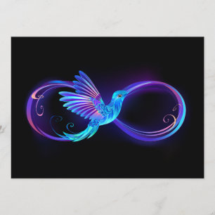 Tarjeta De Consejos Símbolo de infinito neón con colibrí brillante