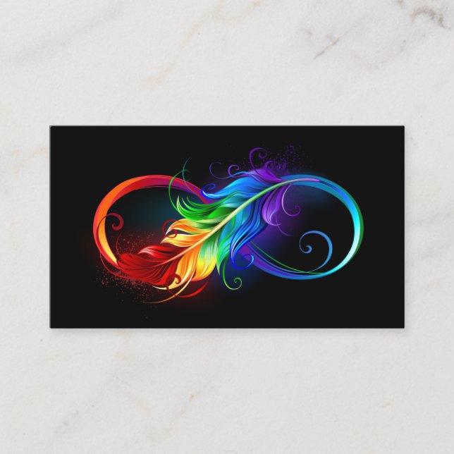 Tarjeta De Consejos Símbolo infinito con plumas arcoiris (Anverso)