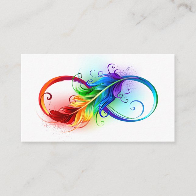 Tarjeta De Consejos Símbolo infinito con plumas arcoiris (Anverso)
