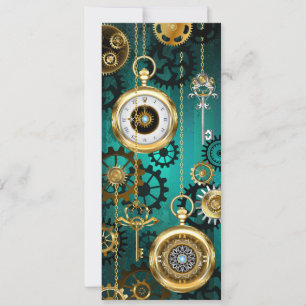 Tarjeta De Consejos Steampunk Jewelry Watch sobre un fondo verde