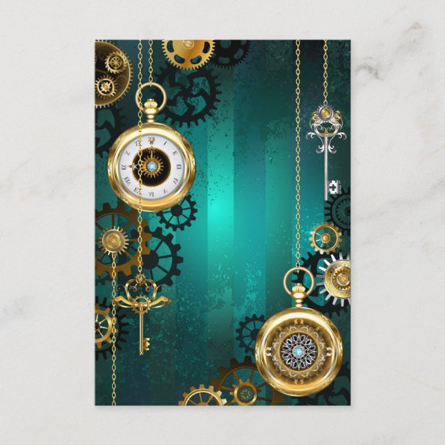 Tarjeta De Consejos Steampunk Jewelry Watch sobre un fondo verde (Anverso)