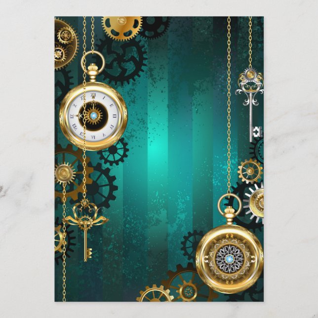 Tarjeta De Consejos Steampunk Jewelry Watch sobre un fondo verde (Anverso)