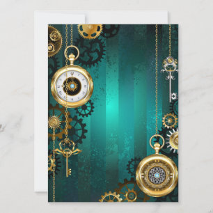 Tarjeta De Consejos Steampunk Jewelry Watch sobre un fondo verde