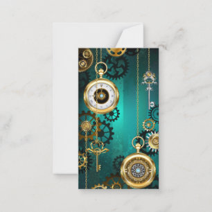 Tarjeta De Consejos Steampunk Jewelry Watch sobre un fondo verde