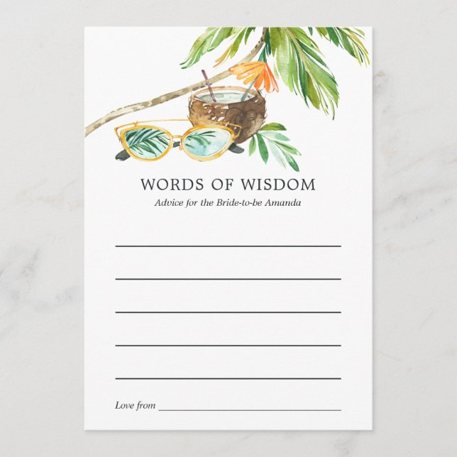 Tarjeta De Consejos Summertime Bridal Shower Bingo (Anverso)