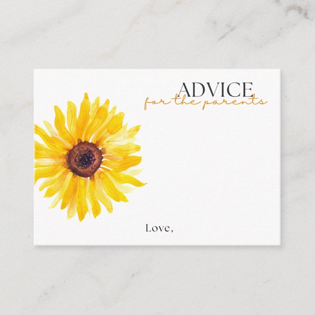 Tarjeta De Consejos Sunflower Baby Shower Advice Card | Floral Advice (Anverso)