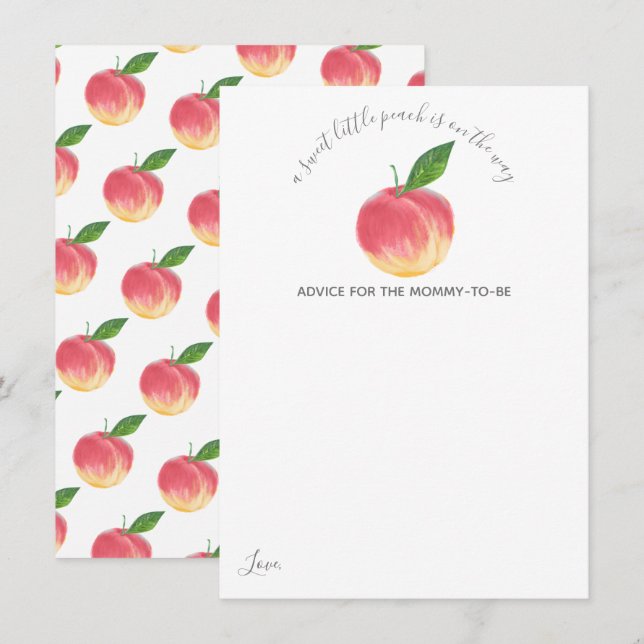Tarjeta De Consejos Sweet Little Peach Baby Shower (Anverso / Reverso)