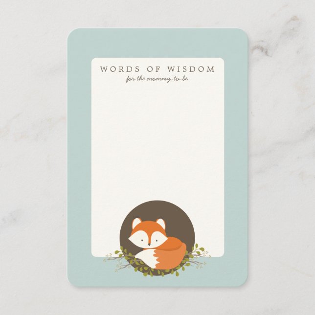 Tarjeta De Consejos Sweet Woodland Fox Baby Shower Advice Insert Card (Anverso)