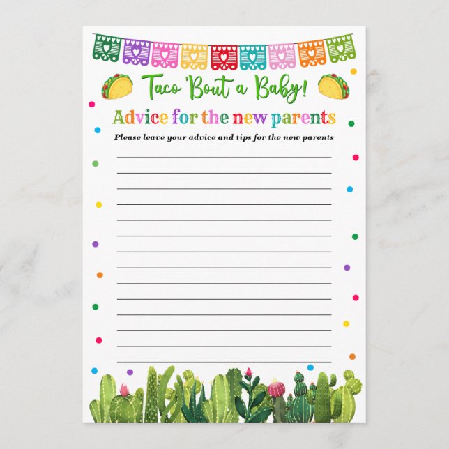 Tarjeta De Consejos Taco Baby Shower Advice para el juego de padres (Anverso)