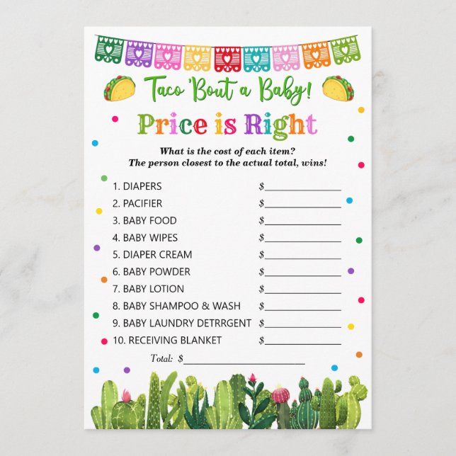 Tarjeta De Consejos Taco Baby Shower Price tiene razón, Taco Bout (Anverso)