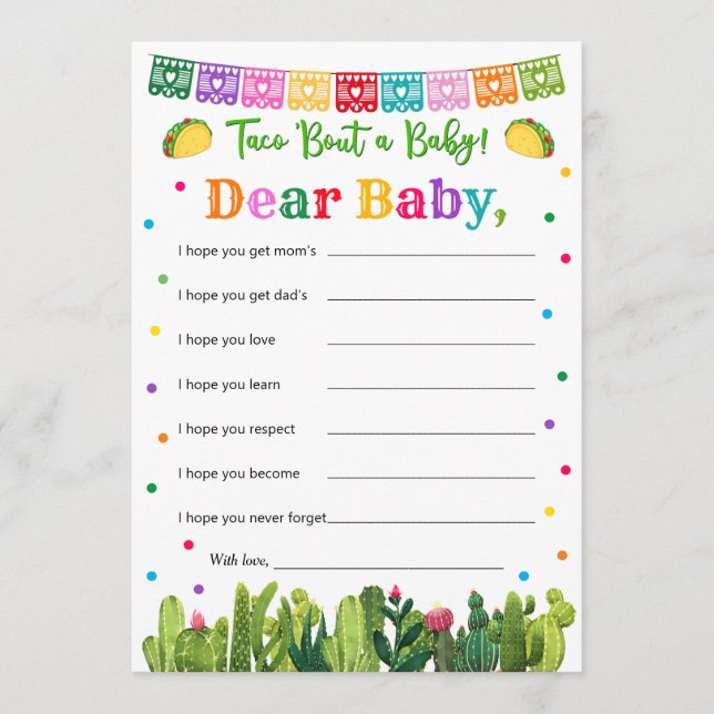 Tarjeta De Consejos Taco Baby Shower quiere un bebé, Taco Bout (Anverso)